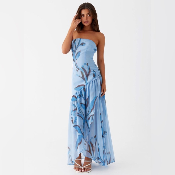 NWT Solaris Strapless Maxi Blue Floral Dress Size US 2 - Picture 5 of 9